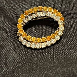 Vintage Yellow and Clear rhinestone brooch
